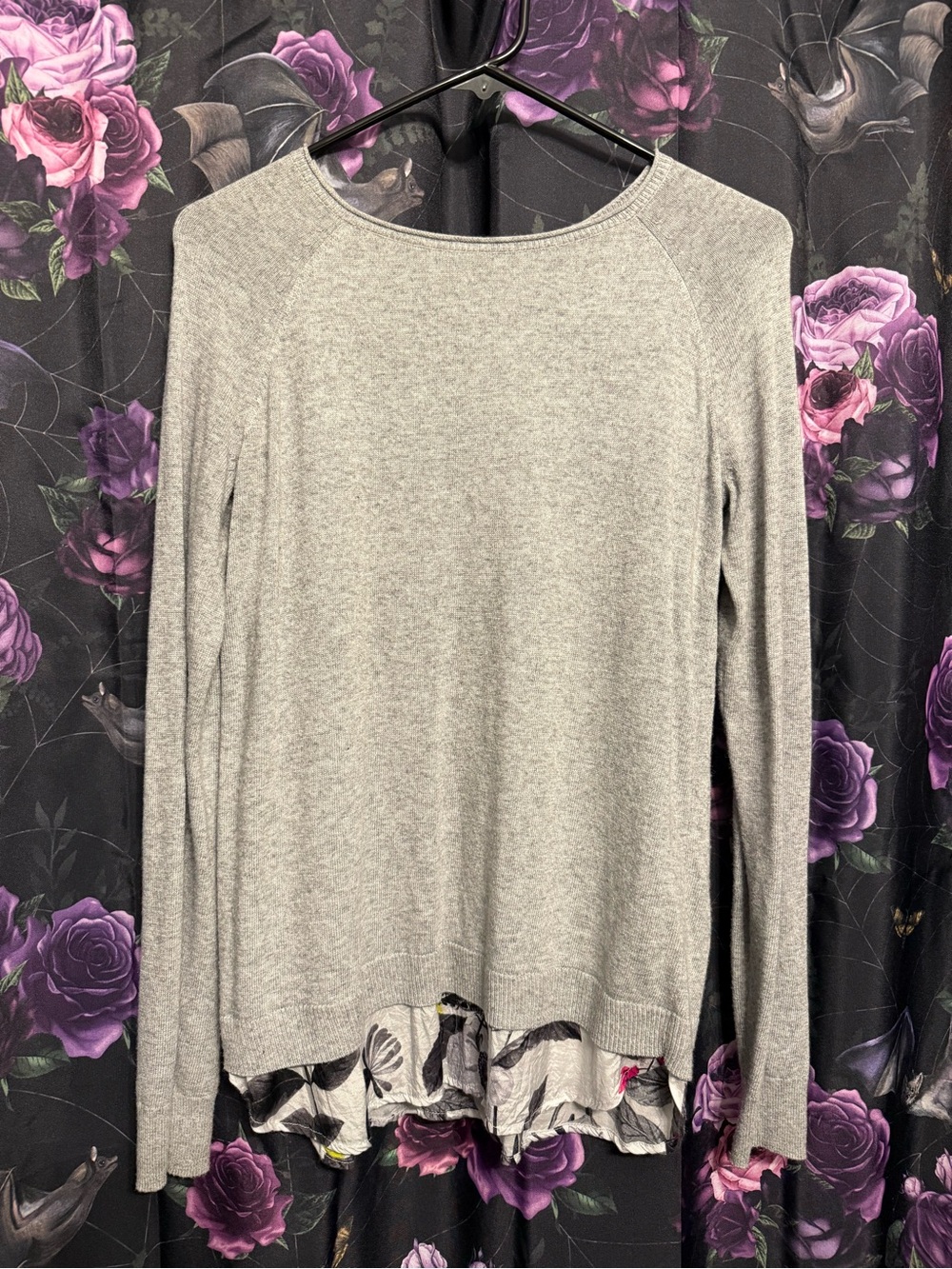Joules Grey Layered Hem Long-Sleeve Top with Printed Ruffle